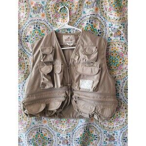 Vintage WOODFIELD Fly Fishing Vest  Mens Large  Beige Cotton Blend Zip Front